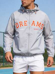 Men's Lightweight Letter Print Hooded Jacket, Suitable For Outdoor Fishing, Vacation, Travel, Beach, Couple Sportswear, Summer - Grey - View 12