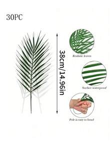 1/10/20/30片仿真植物，仿真绿叶，仿真棕榈叶，生日装饰，餐桌摆件，适用于棕榈花卉布置、夏威夷派对、丛林海滩主题派对、周年纪念装饰、室内装饰、家居装饰、墙面装饰、卧室装饰、厨房装饰、礼品、婚礼装饰 - 綠色 - 查看 11