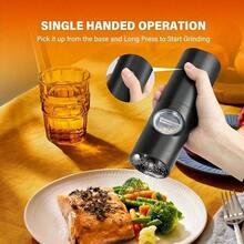 2pcs Electric Salt And Pepper Grinder Set, Adjustable Coarseness, Ceramic Grinding Core, One-Handed Operation For Tabletop, Cooking Accessory [Modern Kitchen Tool | Refillable Grinder Operation, Refillable, LED Light, Compact Design Suitable For Kitchen And Dining Room, Battery-Operated (Batteries Not Included) - Pepper Grinder - View 4