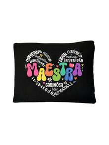Multi-Color "Maestra" Letter & Heart Pattern Cosmetic Bag, Cute Large Capacity Storage Pouch, Daily Toiletry Makeup Bag, Multifunctional Storage Bag, Lightweight Travel Handbag, Exquisite Gift, Travel Souvenir For Friends, Essential Travel Storage Bag, Suitable For Work, School, Travel, Picnic, Camping, Outdoor Adventure, Valentine's Day Gift - Multicolor - View 19