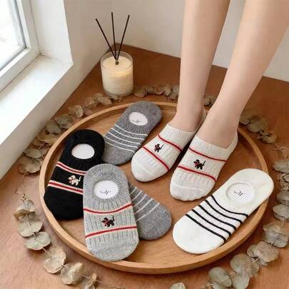 Fashion Cartoon Striped Pattern Knitting Boat Socks For Women Summer Casual Organic Invisible Ankle Sock