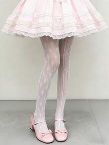 不对称网眼长筒袜、独特渔网长筒袜、性感提花连裤袜、镂空渔网打底裤 - 彩色 - 查看 4