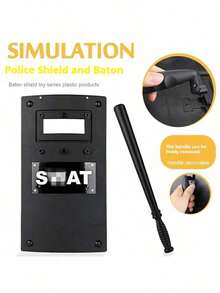 Youth Role Play Costume Set, Includes Helmet, Vest, Shield, Baton, Walkie-Talkie, Suitable For Birthday Party Cosplay Games - Multicolor - View 7