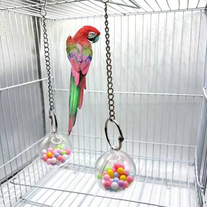 Parrot Colorful Bead Hanging Ball Metal Chain Chew-Resistant Bird Toy, Cage Decor, Entertaining Plaything