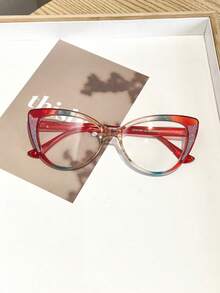1副女士猫眼眼镜框，轻盈贴合，聚碳酸酯镜框，波西米亚风格，适合日常搭配，附眼镜盒 - 彩色 - 查看 9