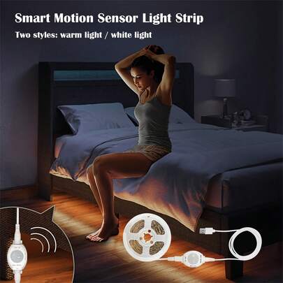 LED Human Body Sensing Light Strip. Flexible Light Strips Available In Warm Light/White Light. USB Powered, Comes With Adhesive Backing, Easy To Install. Lengths From 1 To 10 Meters Optional. Suitable For Indoor Lighting, Can Be Used For Living Room, Bedroom, Cabinet Lighting, Under-Bed Lighting, Stair Decorative Lighting. Night Light.