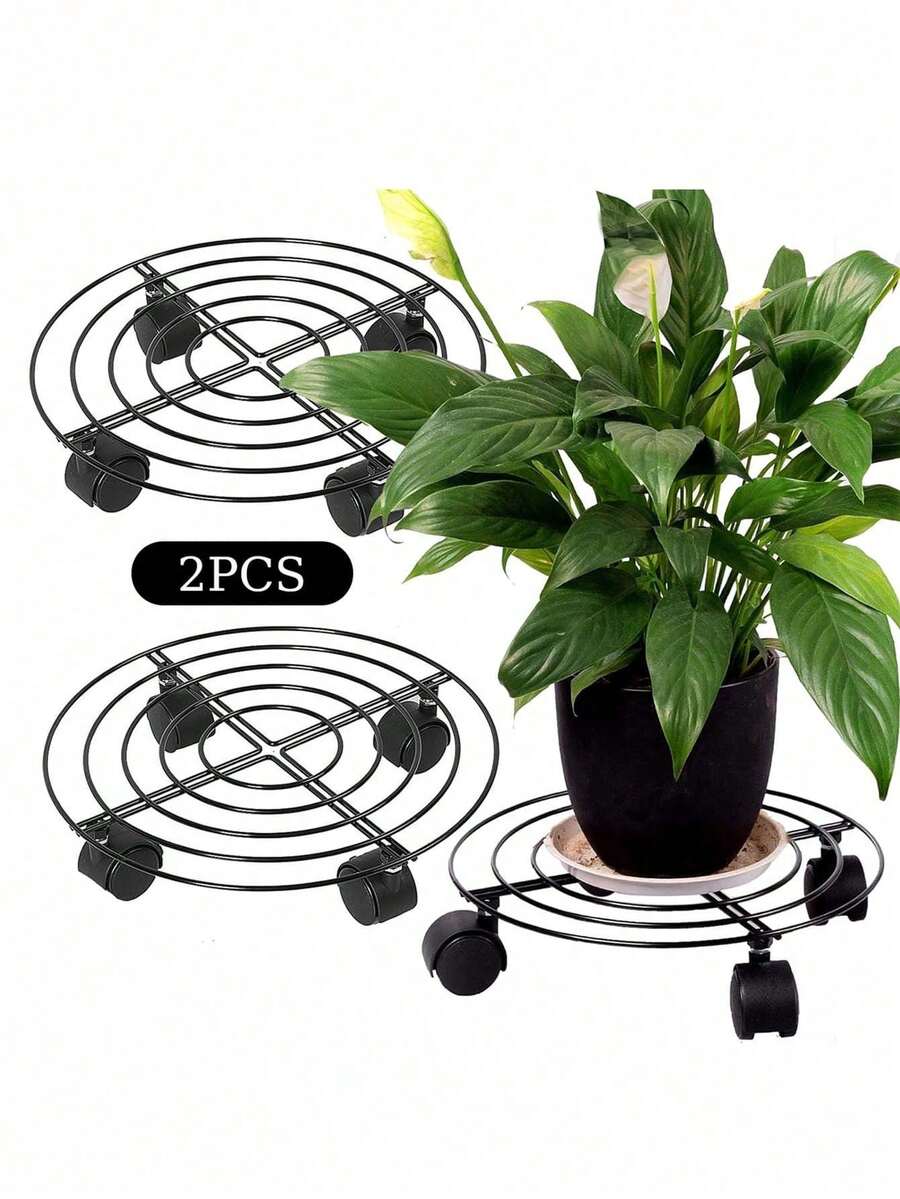 2 Soportes De Base De Maceta De Metal Con Ruedas De Rotación - 2 piezas - Ver 1