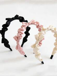 三件套甜美缎面蝴蝶结发带，优雅百搭，飘逸的黑色、白色和粉色发带，完美适合日常造型。 - 彩色 - 查看 1