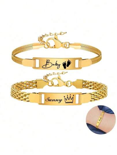 1pc Personalized Bracelet, Suitable For Boys, Girls, Couples, Stainless Steel Engraved Name & Date, Gift For Son, Daughter, Mom, Baptism, Fun Secret Santa Christmas Gift