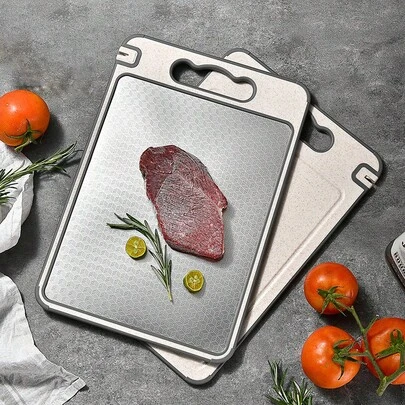 Thớt hai mặt, thớt nhà bếp thiết yếu với rãnh thoát nước và dụng cụ mài tích hợp, thích hợp cho trái cây, rau củ và thịt, tay cầm dễ cầm nắm, phụ kiện nấu nướng nhà bếp.