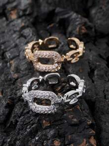 1 Stück verstellbarer luxuriöser goldfarbener quadratischer Kubikzirkonia-Ring - Modeschmuck für Frauen - verstellbare Ringgrößen, dekoratives Manschetten-Design, rostfreier Ring, funkelnde Dekoration, modischer Schmuck für den täglichen Gebrauch, Geschenk für Musikfestivals - Verlobungsring, Ehering - Schmuck für Frauen. Ramadan-Verteilung, Ramadan-Gerichte, Eid Al-Fitr-Geschenk, Eid Al-Fitr-Verlosung - ovaler Ring - Übersicht 1