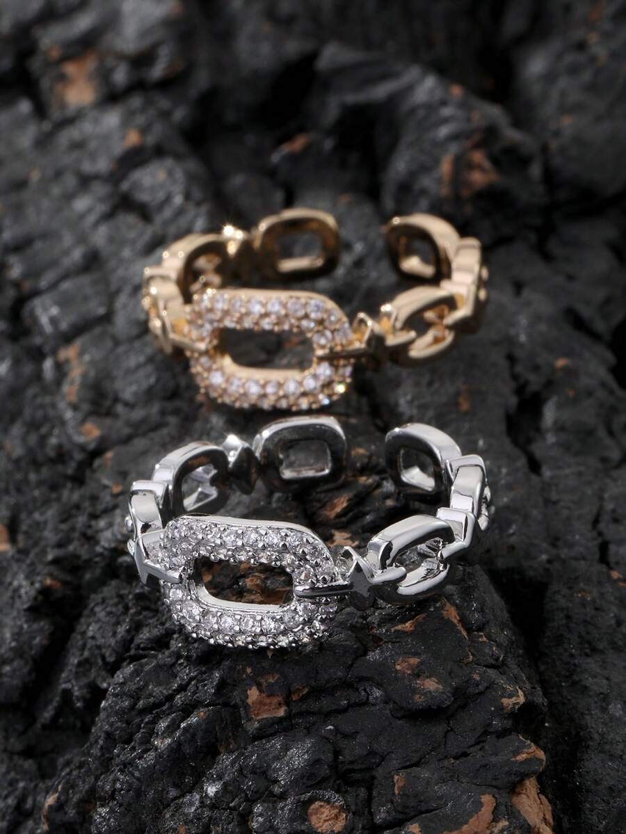 1 Stück verstellbarer luxuriöser goldfarbener quadratischer Kubikzirkonia-Ring - Modeschmuck für Frauen - verstellbare Ringgrößen, dekoratives Manschetten-Design, rostfreier Ring, funkelnde Dekoration, modischer Schmuck für den täglichen Gebrauch, Geschenk für Musikfestivals - Verlobungsring, Ehering - Schmuck für Frauen. Ramadan-Verteilung, Ramadan-Gerichte, Eid Al-Fitr-Geschenk, Eid Al-Fitr-Verlosung - ovaler Ring - Übersicht 1