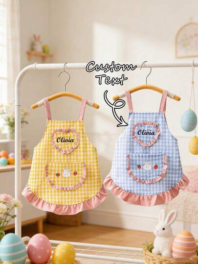 Grembiule/Gilet smanicato in poliestere personalizzabile con nome, con tasche e motivo a coniglietto, abbigliamento da casa e cucina alla moda, regalo ideale per compleanni, amici e compagni di classe