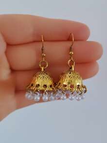 Bộ 2 đôi bông tai dáng dài thanh lịch kiểu retro, bông tai Jhumka tua rua đính ngọc trai giả, trang sức phù hợp cho phụ nữ đeo hàng ngày, dự đám cưới, lễ hội, tiệc tùng, hẹn hò. - Xem 7
