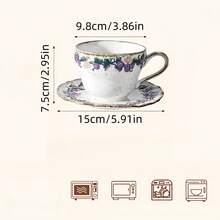 French Retro Grape Vine Embossed Ceramic Cup And Saucer Set, Shallow Embossed Craftsmanship, Unique Pattern Design, Coffee Cup And Saucer, Afternoon Tea Cup And Saucer, Beverage Cup, Latte Cup, Snack Plate, Suitable For Daily Use, Home, Restaurant, Cafe, Suitable As A Gift - Multicolor - View 11