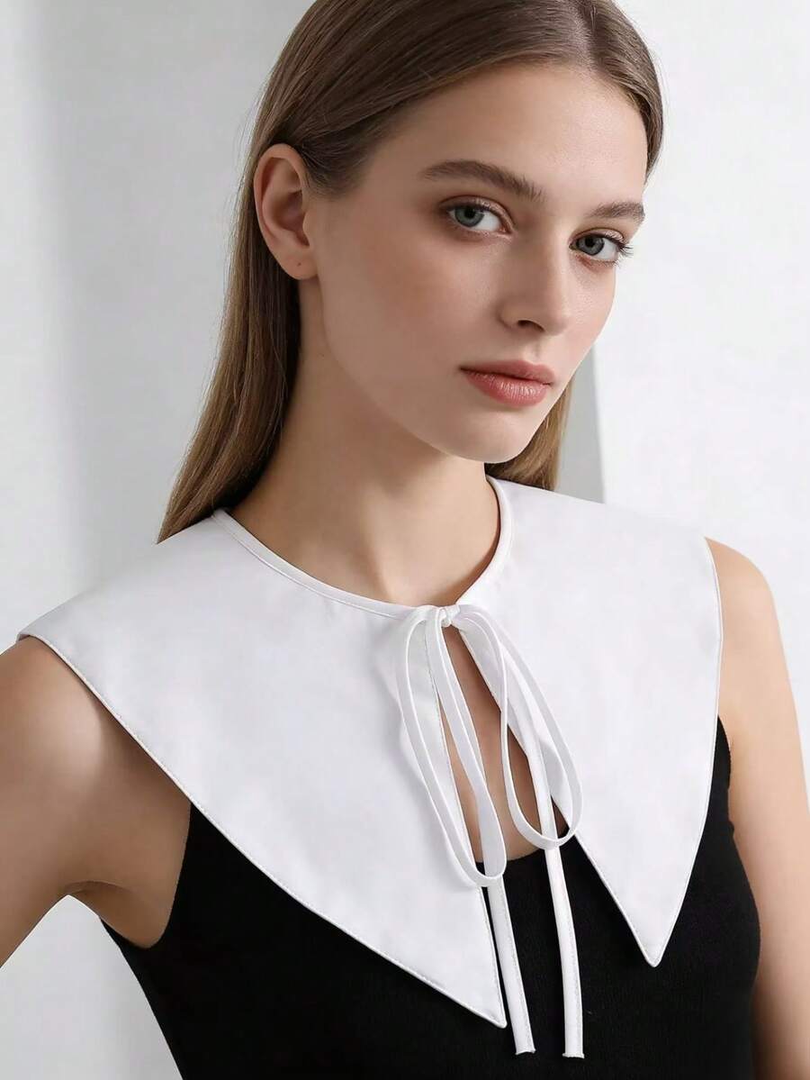 1 Pc White Palace Style Small Shawl Fake Collar, Big Pointed Collar Women's Spring And Autumn Clothing Accessories - White - View 1