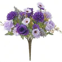 1支13.8英寸人造丝菊花、玫瑰、雏菊花束，情人节礼物，DIY婚礼花束，派对，家居，厨房，花园，酒店，办公室装饰，花环装饰，感恩节装饰，DIY花环，礼物，桌面摆件，生日装饰，室内外装饰，花瓶填充物，批发人造塑料花，乡村家居装饰，波西米亚风婚礼 - 紫色 - 查看 3