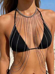 1pc Silver Body Chain Jewelry, Suitable For Beach Vacation Wear - Silver - View 5