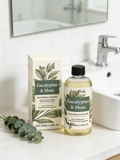 1瓶100毫升桉树苔藓精油，散发清新木质香气。适用于家居空气清新剂。柔和优雅的香薰机 - 100毫升桉树苔藓香薰精油 - 清新木质香调，为家居带来洁净优雅的空气芬芳 - 家居礼品，节日礼品！