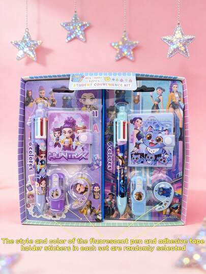 K-POP Girl Group Theme Stationery Gift Set - Vibrant Artistic Character Design Ballpoint Pen, Notebook, Eraser And Ruler, Collectible Fangoods, High-Quality School & Office Supplies For Note-Taking, Journaling And DIY, Fashionable Stationery Accessories, Ideal Gift For K-POP Girl Group Fans, Students And Stationery Lovers