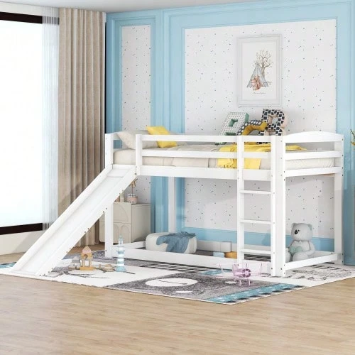 Bunk Bed For Children And Teenagers, Kids' Bed With Slide, Solid Wood Frame, Easy Assembly, 90 X 200 Cm, White - White - View 1
