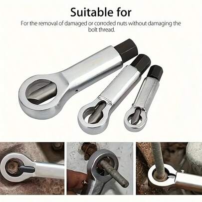 3件套金属螺母劈开器工具，9mm-22mm重型螺母撬开器，用于拆卸损坏的螺母，手动压力螺母分离器拆卸工具