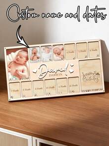 1 pieza Marco de fotos personalizado para el 1er cumpleaños del bebé (solo el marco), Marco de fotos collage de hitos de crecimiento del bebé personalizado, regalo perfecto para cumpleaños, aniversario de bodas - Púrpura polvoriento - Ver 2