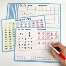 Lachilly 10张装可擦写白板卡，8英寸 x 11英寸小白板数轴120数字表十格图，数学教具加减法游戏，学生课堂必备教师用品，数学学习工具 - 彩色 - 查看 8