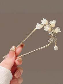 1个U形铃兰花中国风流苏发簪发夹配饰 - 彩色 - 查看 5