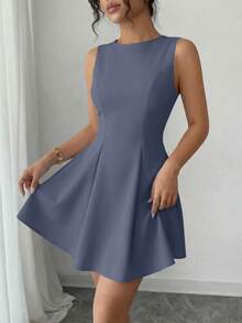 PRETTYGARDEN Women's Summer Dresses Elegant Sleeveless Boat Neck A Line  Formal Cocktail Party Wedding Guest Graduation Vacation Mini Gray Blue Dress Club Outfits For Women - 灰藍色 - 查看 2
