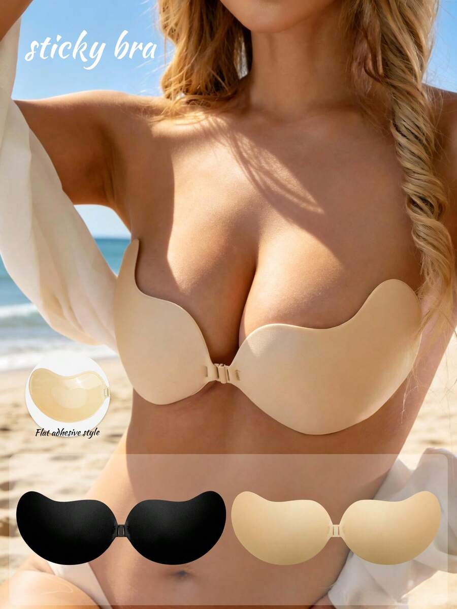 1pc Women's Adhesive Strapless Bra Invisible Silicone Breast Lift Tape, Versatile Lingerie Cleavage Enhancer With Detachable Halter, Suitable For Backless Dresses, Gowns, Swimwear, Cosplay
