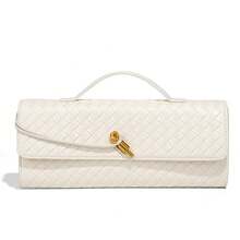 25 nuevos modelos de bolsos de mano cruzados con cierre tejido a mano, bolsos de noche tipo acordeón de alta calidad, bolsos cruzados de un solo hombro. - B1893# Blanco - Ver 3