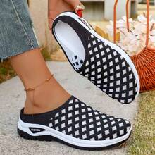 Giày lười nữ họa tiết Argyle thời trang, chất liệu lưới thoáng khí, đế dày nhẹ, phù hợp mang hàng ngày. - màu đen - Xem 1