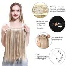 SARLA Invisible Wire Hair Extensions Platinum Blonde Long Straight Synthetic Hairpieces Adjustable Headband 22 Inch For Women Heat Resistant Fiber No Clip - ColorJ - View 5