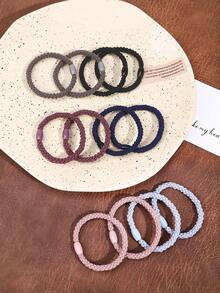 12条纯色编织发圈，女士粗细弹力发绳，高弹力不伤发，时尚百搭发饰，适合日常、通勤、上学、休闲等场合，多功能套装，马尾辫发圈，橡皮筋发绳 - 彩色 - 查看 2