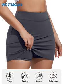Women's Outdoor Daily Activity Built-In Shorts Sports Skirt, Solid Color - Grey - View 7