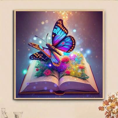 1pc DIY Butterfly & Book 5D Diamond Painting Kit, [30*30cm/11.8*11.8in] [40*40cm/15.7*15.7in], Suitable For Adult Beginners DIY Mosaic Diamond Art, Full Drill Handmade Hobby, Wall Decor For Living Room, Bedroom, Office, Surprise Gift For Family And Friends, Frameless