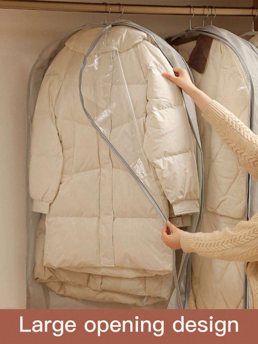 1件装衣物罩，衣柜收纳袋，透明衣物保护袋，多种尺寸（60x80、60x100、60x120、60x140厘米），防尘衣柜收纳袋，适用于衬衫、毛衣、外套、连衣裙 - 灰色 - 查看 1