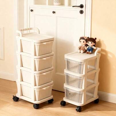 3-Tier White Storage Cart | Durable Plastic Material + 360° Swivel Wheels | Small Cart Shelving Unit, Home Snack Storage Cabinet, Movable Wheeled Storage Rack, Snack & Misc Storage Cabinet | Kitchen/Bathroom/Bedroom Multi-Scene Storage, Space-Saving Basket Tray Organizer