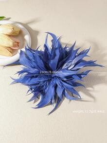 1pc Bohemian Retro Faux Crystal Feather Brooch, Exaggerated Personalized Elegant Versatile Feather Brooch/Hairpin Multi-Functional Use, Suitable For Women's Daily, Banquet, Party And Any Occasion - Blue - View 3
