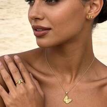 1 Set Stainless Steel Butterfly Jewelry Set, Heart Shaped Design, Classic Fashion, Earrings + Necklace + Ring, Mother's Day/Birthday/Valentine's Day Gift - Gold - View 9