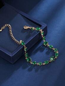 1 pieza Pulsera elegante y minimalista con corazón y gota de agua con óvalo de zirconia verde para mujer, uso diario y regalo - F51760 - Ver 3