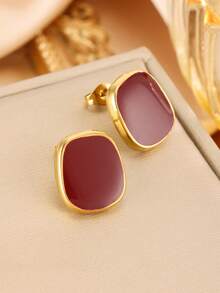 3pcs Stainless Steel Casual Bohemian Drip Oil Heart Shaped Necklace & Earrings Set, Daily Wear - Oil-dripping Jewelry - View 4