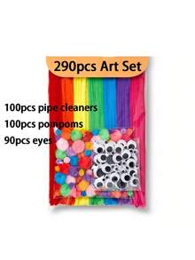 290 件套毛根工艺套装，包含混合毛根、绒球、活动眼睛和毛绒棒，适用于 DIY 艺术创意手工项目 - 290件美術套裝 - 查看 10