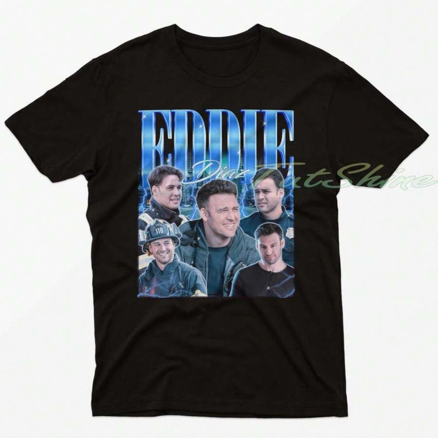 Vintage Eddie Diaz T-Shirt, Eddie Diaz Tribute T-Shirt, Eddie Diaz Fan T-Shirts, Retro Eddie Diaz Sweater From The 90s, Eddie Diaz Merchandise Gift - 黑色 - 查看 1