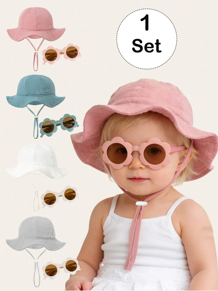 Bộ 2 mũ chống nắng cho bé kèm kính, mũ chống nắng thoáng khí nhanh khô đa năng cho trẻ em, mũ tai bèo đi biển cho bé. - Bộ mũ và kính cho trẻ em - Xem 1