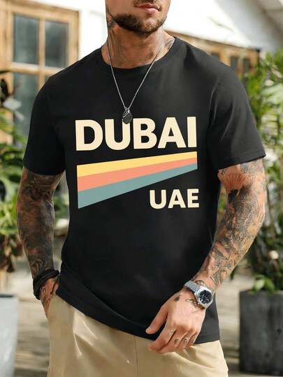 Dubai UAE Graphic Mens TShirt Black Premium Cotton, Relaxed Fit, Breathable, Street Hip-Hop, Art Print