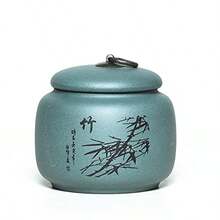 Yixing - Tarro de arcilla de 17 onzas olla de almacenamiento de té de hojas sueltas Zisha mantiene el té a granel ordenado y fresco verde bambú - Bambú verde - Ver 7