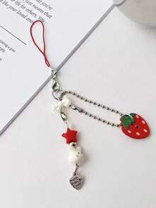 可爱多元素挂绳 1 件装 夏季红色草莓心形吊坠银链手机挂绳，时尚可爱少女风钥匙扣包包挂饰 春季礼物 生日派对 - 彩色 - 查看 4