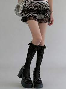 1双春夏洛丽塔复古日常过膝袜，蕾丝花卉镂空薄款小腿袜，蕾丝边饰袜，甜美学院风渔网袜，芭蕾舞荷叶边袜/性感学院风小腿袜 - 彩色 - 查看 12